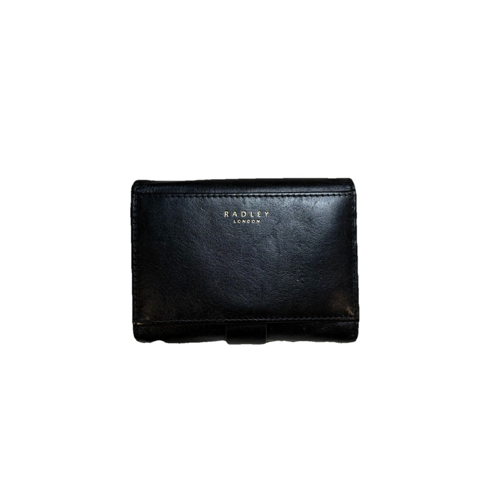 Radley London Small Black Leather Bifold Wallet 3.5" X 4.5"